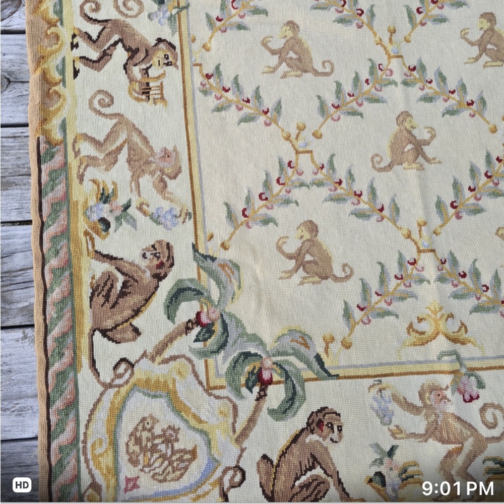 Vintage French Style Handmade Aubusson Needlepoint Area Rug - Picture 4 of 5